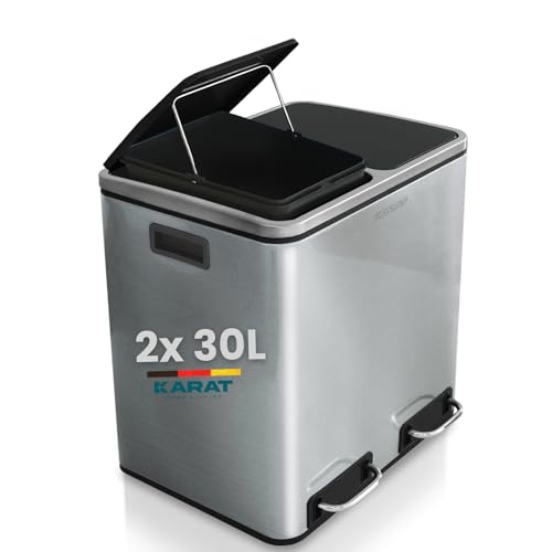KARAT Floordirekt Mülleimer 2 x 30 Liter Edelstahl | Abfalleimer mit Schließdämpfer - optimale Mülltrennung (Felix) von KARAT