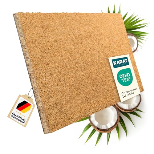 KARAT Fußmatte für Außen und Innen, 85x100 cm Natur 17mm Höhe, Türmatte aus Kokos, Schmutzfangmatte, Kokosmatte mit Rutschfester Rückseite für Haustür, Eingang von KARAT