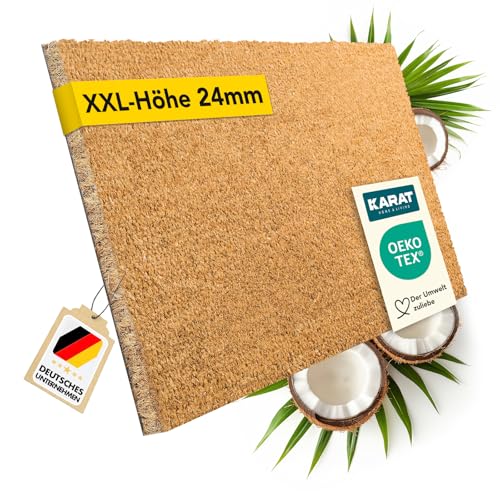 KARAT Fußmatte für Außen und Innen, 90x150 cm Natur XXL-Höhe 24mm, extra Dicke Türmate aus Kokos, Schmutzfangmatte, Kokosmatte mit Rutschfester Rückseite für Haustür, Eingang von KARAT