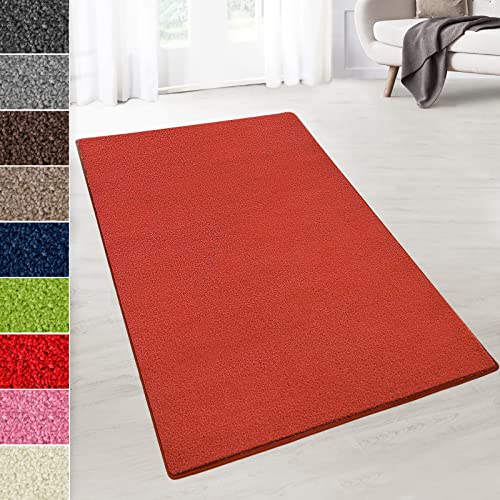 KARAT Kurzflor Teppich - Teppich Läufer für Wohnzimmer, Schlafzimmer, Kinderzimmer, Küche, Flur, Deko - Flauschiger Velours-Flor (Dynasty, Rot, 80x450 cm) von KARAT