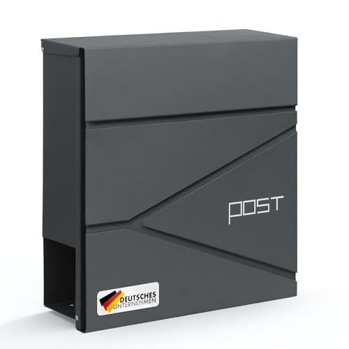 KARAT Moderner Briefkasten, mit Zeitungshalter, Deckel, abschließbar mit C4-Einwurf und integriertem Zeitungsfach, Armand Anthrazit von KARAT
