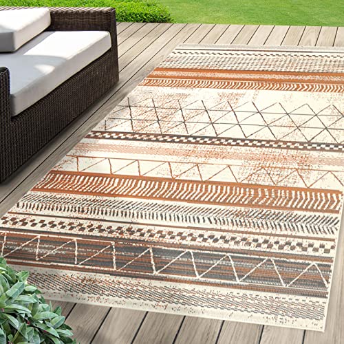 KARAT Outdoor Teppich wetterfest & UV beständig für Terrasse, Balkon oder auch für Küche & Wohnzimmer Robustes, flachgewebtes kurzflor waschbarer Wohnzimmerteppich 120 x 170 cm Rebel Braun von KARAT