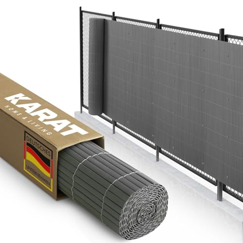 KARAT PVC Sichtschutz für Garten, Balkon, Terrasse - 100x300 cm Grau - Balkonsichtschutz, Sichtschutzmatte wetterfest, Zaun als Balkonverkleidung, Poolumrandung und Windschutz - Gartenzaun von KARAT