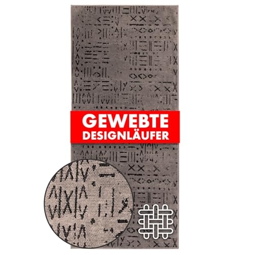 KARAT Premium Teppichläufer gewebt mit Muster - 80 x 150 cm, Braun - Flauschiger Baumwoll Teppich - Läufer für Küche, Flur & Wohnraum - Flurläufer Küchenläufer Flurteppich (Vena) von KARAT