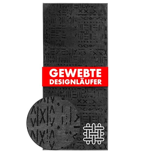 KARAT Premium Teppichläufer gewebt mit Muster - 80 x 250 cm, Anthrazit - Flauschiger Baumwoll Teppich - Läufer für Küche, Flur & Wohnraum - Flurläufer Küchenläufer Flurteppich (Vena) von KARAT