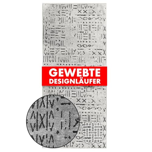 KARAT Premium Teppichläufer gewebt mit Muster - 80 x 450 cm, Elfenbein - Flauschiger Baumwoll Teppich - Läufer für Küche, Flur & Wohnraum - Flurläufer Küchenläufer Flurteppich (Vena) von KARAT