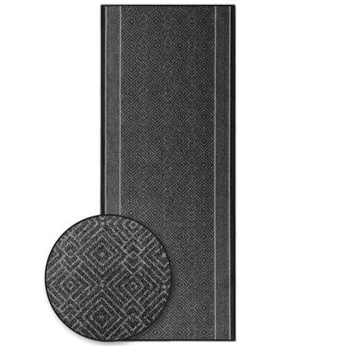 KARAT Premium Teppichläufer mit Muster - 80 x 150 cm, Anthrazit - Modernes Rauten-Design - Teppich - Läufer für Küche, Flur & Wohnraum - Flurläufer Küchenläufer Flurteppich (Olymp) von KARAT