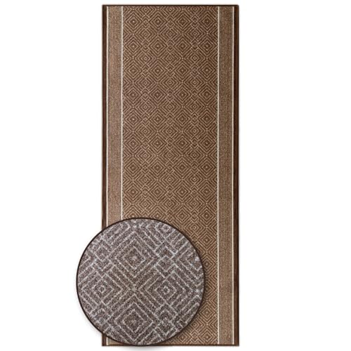 KARAT Premium Teppichläufer mit Muster - 80 x 350 cm, Braun - Modernes Rauten-Design - Teppich - Läufer für Küche, Flur & Wohnraum - Flurläufer Küchenläufer Flurteppich (Olymp) von KARAT