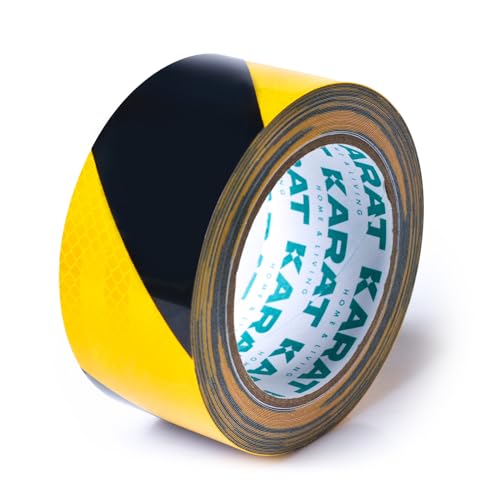 KARAT Reflektierendes Klebeband, selbstklebend & wasserdicht, 5cm x 10m, schwarz-gelb, zuschneidbares Warnband, Reflektorband, Signalband, Markierungsband, Sicherheitsband von KARAT
