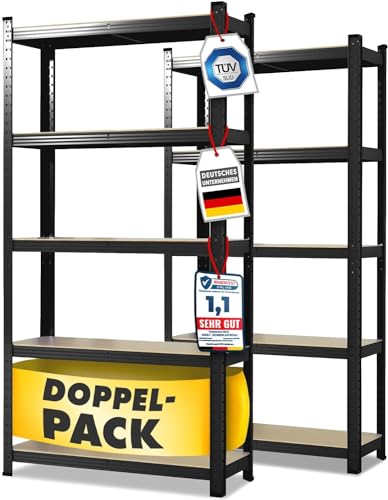KARAT Schwerlastregal, 2er Set - Steckregal, Kellerregal, Lagerregal - 5 verstellbare Böden (Schwarz, 50 x 100 x 200 cm) von KARAT