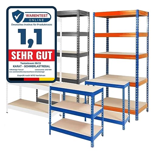 KARAT Schwerlastregal - Steckregal, Kellerregal, Lagerregal, Werkbank - Traglast bis 1250 kg - Schnelle Montage & Standsicher (Verzinkt, 220 x 90 x 45 cm) von KARAT