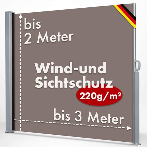 KARAT ALU Seitenmarkise - ausziehbare Markise in Braun - 200 x 300 cm - blickdichter Sichtschutz & Windschutz für Garten Balkon & Terrasse, Seitenrollo mit Wandhalterung von KARAT