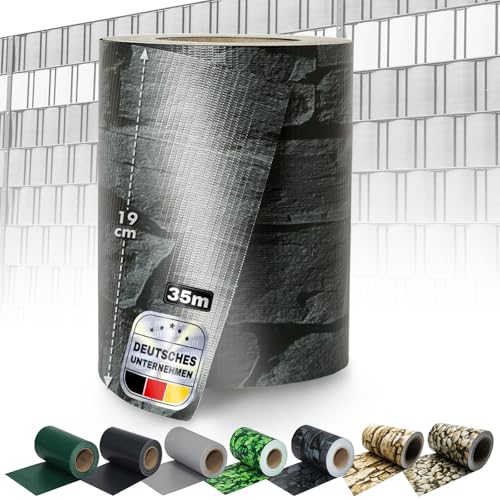 KARAT Sichtschutzstreifen PVC | Sichtschutzfolie Gartenzaun oder Balkon | inkl. 20 Befestigungsclips | für Einzel- und Doppelstabmatten geeignet | 19 cm x 35 m | Schiefer von KARAT