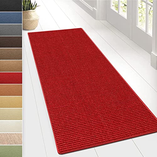 KARAT Sisal Teppich - Teppichläufer 80 cm breit - Naturfaser Läufer - Teppich für Wohnzimmer, Flur, Schlafzimmer - Sisalteppich Sylt (80 x 150 cm, Rot) von KARAT