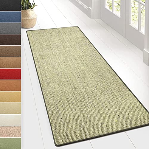 KARAT Sisal Teppich - Teppichläufer 80 cm breit - Naturfaser Läufer - Teppich für Wohnzimmer, Flur, Schlafzimmer - Sisalteppich Sylt (80 x 350 cm, Grün) von KARAT