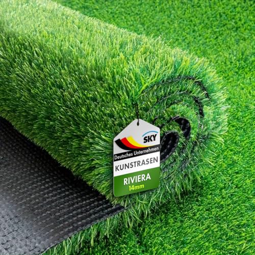 KARAT Sky Kunstrasen Outdoor Rasenteppich Meterware - Grasteppich - Rollrasen - Kunststoffrasen - Rasen für Balkon & Garten Rasen Teppichboden für Außen nach Maß 14mm Höhe, Riviera 100x700 cm von KARAT