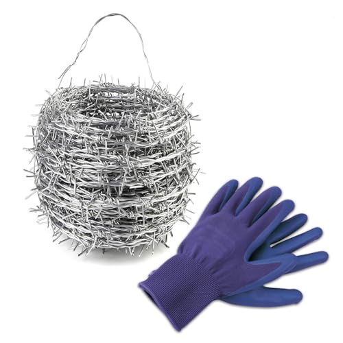 KARAT Stacheldraht verzinkt, 16 Meter Rolle mit Tragegriff und Handschuhe, Übersteigschutz für Zaun, Drahtzaun, Weidezaun, Wildzaun, Abwehr gegen Marder KARAT Stacheldraht verzinkt, 16 Meter Rolle mit Tragegriff und Handschuhe, Übersteigschutz für Zaun, Drahtzaun, Weidezaun, Wildzaun, Abwehr gegen Marder von KARAT