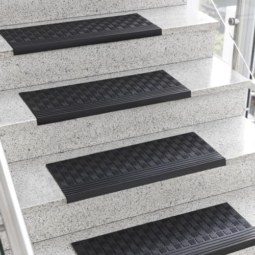 KARAT Stufenmatte aus Gummi - 10er Set - 30 x 90 cm - wetterfeste & Rutschhemmende Treppenstufen Matten - Gummistufenmatte für Außen - Treppenauflage - Antirutschmatte Diamond von KARAT