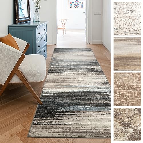 KARAT Teppich Läufer für Küche, Flur & Wohnraum Küchenläufer - Rutschfester Moderner Flurteppich für Wohnzimmer & Schlafzimmer - Meterware - 80 x 400 cm, Braun Beige Grau Muster, Archway von KARAT