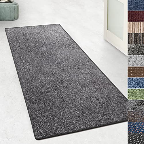 KARAT Teppich Läufer für Küche, Flur & Wohnraum - Teppichläufer auf Maß - Meterware - Flurteppich - Küchenläufer - Wohnzimmer Teppich (80 x 450 cm, Lyon - Grau) von KARAT