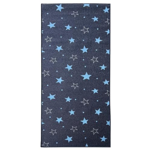 KARAT Teppichläufer Dots&Stars - 80 x 150 cm - Kinderteppich für Jungen und Mädchen - Spielteppich, Teppich für Kinderzimmer, Wohnzimmer, Schlafzimmer (Navy Stars) von KARAT