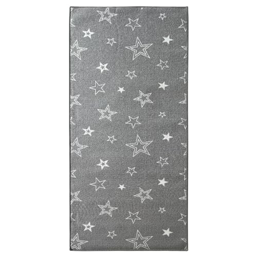 KARAT Teppichläufer Dots&Stars - 80 x 200 cm - Kinderteppich für Jungen und Mädchen - Spielteppich, Teppich für Kinderzimmer, Wohnzimmer, Schlafzimmer (Grey Stars) von KARAT