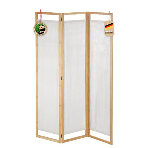 KARAT Trennwand Bambus mit Stoff als Raumteiler - 3-teilige Sichtschutz Stellwand Spanische Wand Raumtrenner Tennessee von KARAT