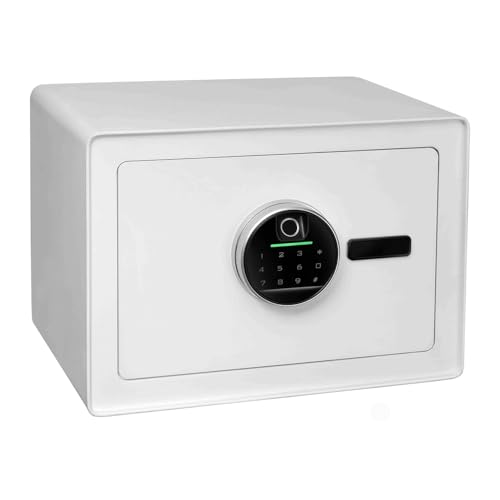 KARAT Tresor Möbeltresor Safe mit Fingerabdruck Sensor - 25 x 35 x 25 cm, Weiß - elektronisches Zahlenschloss, Kombinationsschloss - Wandtresor für Zuhause mit Verriegelungsbolzen (Murowa) von KARAT