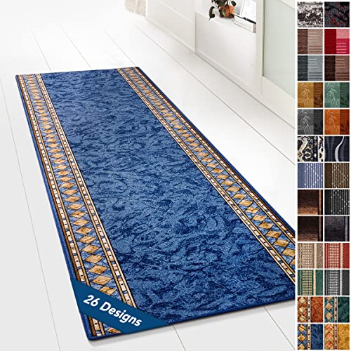 Moderner Wohnteppich mit Muster - maßgefertigter Teppichläufer - Meterware - Teppich Läufer für Küche, Flur & Wohnraum - Flurteppich - Küchenläufer (67 x 200 cm, Rügen Blau) von KARAT
