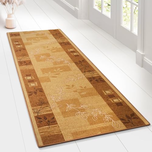 Moderner Wohnteppich mit Muster - maßgefertigter Teppichläufer - Meterware - Teppich Läufer für Küche, Flur & Wohnraum - Flurteppich - Küchenläufer (80 x 600 cm, Akzent Beige) von KARAT