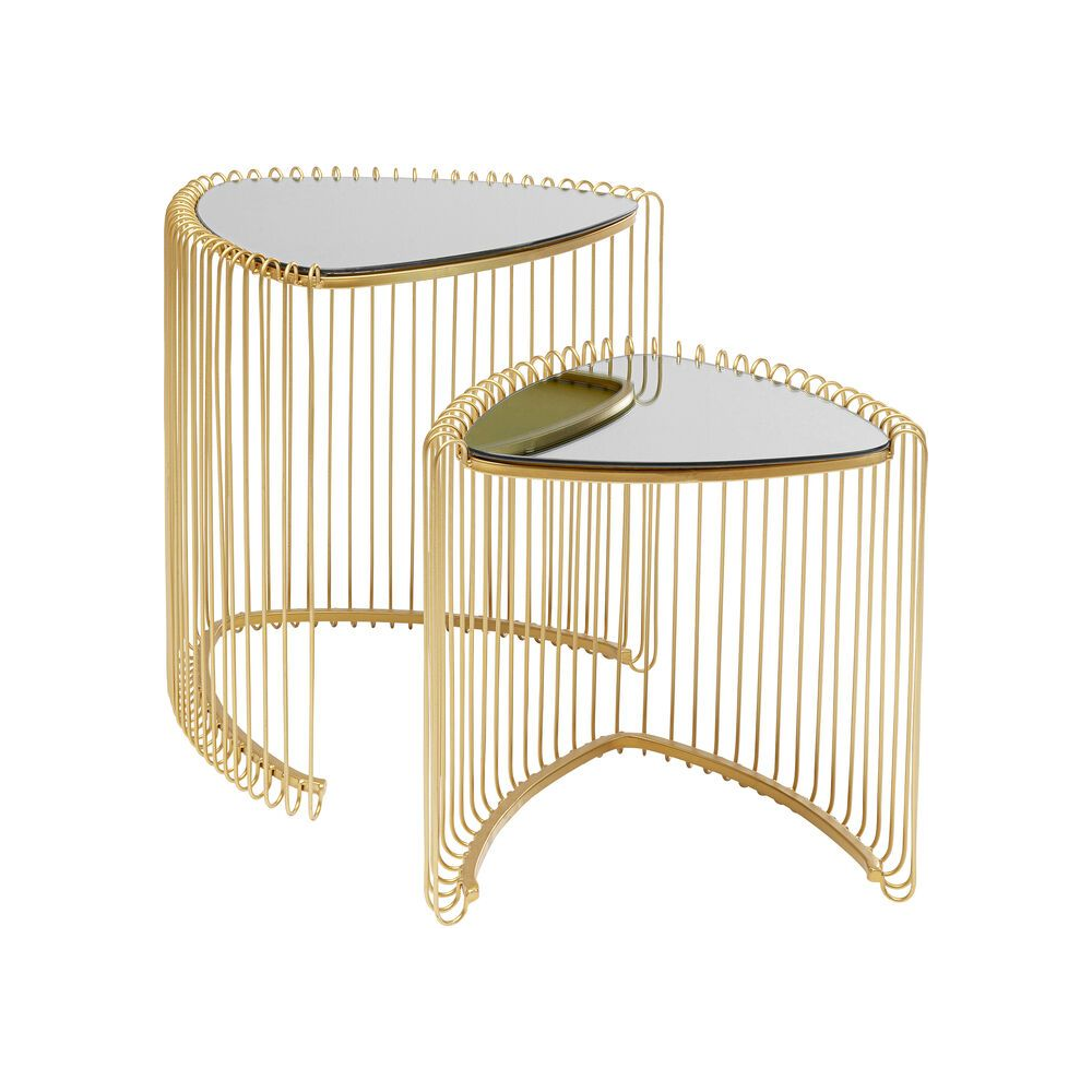 2er Beistelltisch-Set WIRE TRIANGLE Metall Glas Gold Verspiegelt 43,5x47x50,5cm Tische 2er Beistelltisch-Set WIRE TRIANGLE Metall Glas Gold Verspiegelt 43,5x47x50,5cm Tische von KARE DESIGN