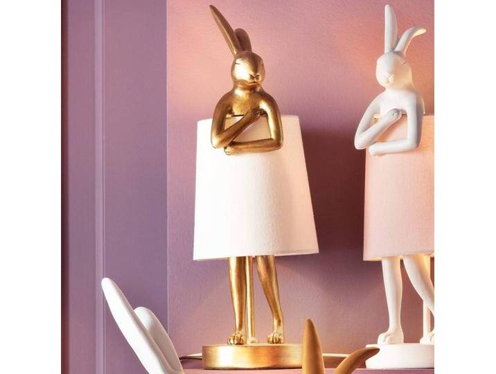 KARE Tischleuchte Animal Rabbit, gold/weiß, Höhe 50 cm für Wohn & Esszimmer - Gold / Messing - Modern - Textil von KARE-Design