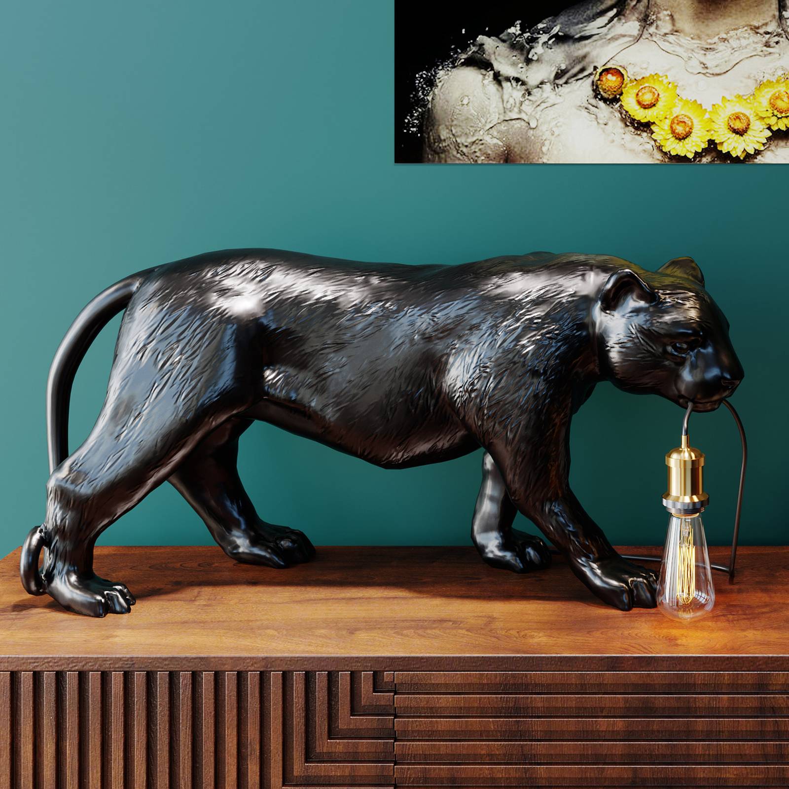 KARE Animal Bagheera Tischlampe schwarzer Panther von KARE