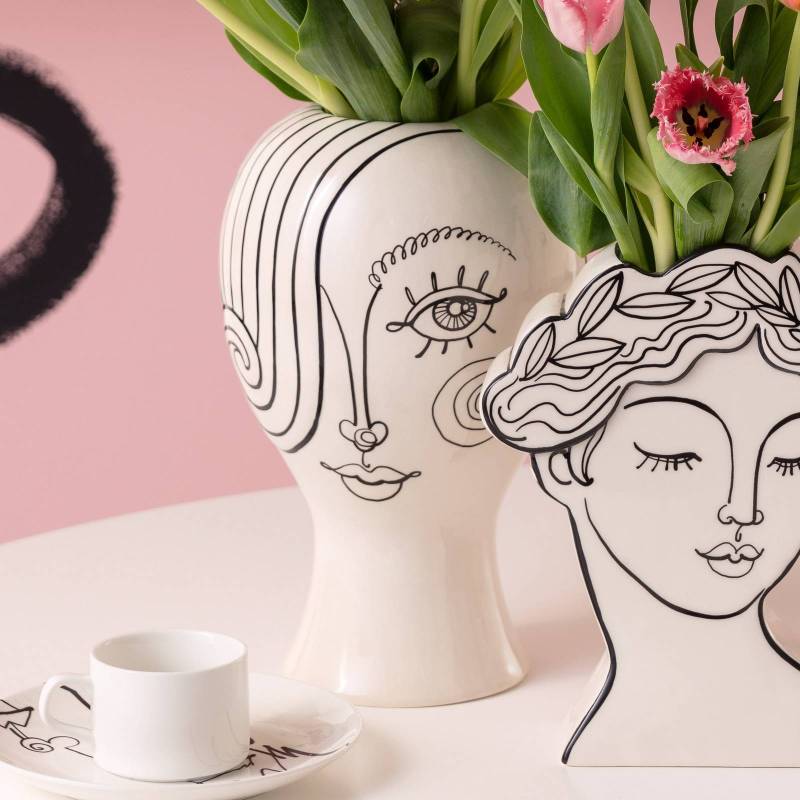 KARE Vase Favola Lady, Höhe 30 cm, Keramik, schwarz/weiß von KARE