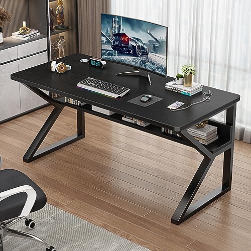 Home-Office-Schreibtisch, Computertisch mit Ablagefächern, moderner, einfacher Arbeitstisch mit Metallbeinen (31 Zoll, schwarz) von KAREFRI