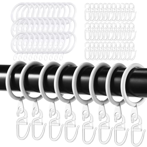 30 Stück Vorhangringe Metall, Duschvorhang Ringe, Mit 30 Stück Kunststoff Gardinenhaken Gleiteinlage Und Kunststoff Gardinenhaken, 30 Mm Innendurchmesser (Weiß) von KARELLS