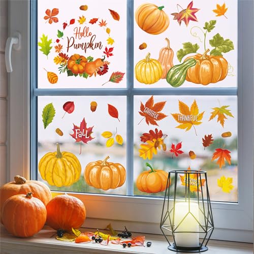 Fensterbilder Herbst, Thanksgiving Fenster Aufkleber, 9 Stück Blatt Erntedankfest Fensteraufkleber, Herbst Dekoration Fensterbilder, Erntedankfest Fensteraufkleber, Für Kinderzimmer Cafe Buchhandlung von KARELLS