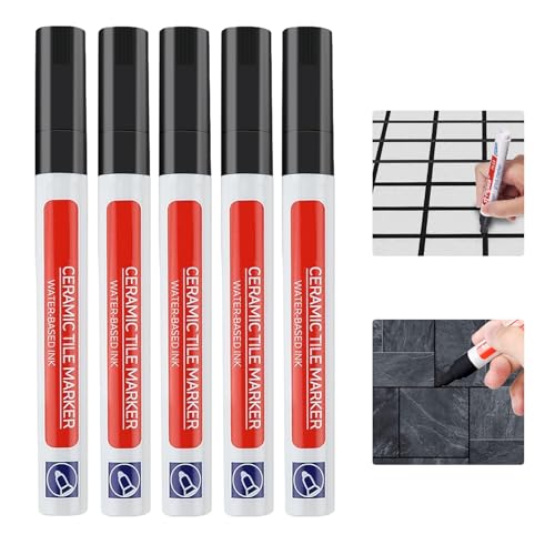 Fliesenstift, schwarzer Fugenstift für Fliesen, 5 Stück, schwarzer Fliesenmarker, Wandreparaturstifte, für Badezimmer, Küche, Boden, Wandlinien Fliesenstift, schwarzer Fugenstift für Fliesen, 5 Stück, schwarzer Fliesenmarker, Wandreparaturstifte, für Badezimmer, Küche, Boden, Wandlinien von KARELLS