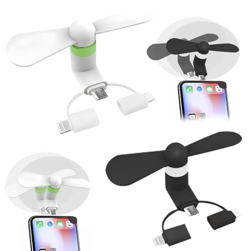 KARELLS 2 Stück Mini-Handy-Lüfter, Mini-Handy-Ventilator, Tragbarer Kühler Rotierender Ventilator, Mobile Phone Cooling Fan, Mobilfunklüfter, 3-in-1-Lüfter für Lightning/Type-C-Telefone/Micro-USB KARELLS 2 Stück Mini-Handy-Lüfter, Mini-Handy-Ventilator, Tragbarer Kühler Rotierender Ventilator, Mobile Phone Cooling Fan, Mobilfunklüfter, 3-in-1-Lüfter für Lightning/Type-C-Telefone/Micro-USB von KARELLS