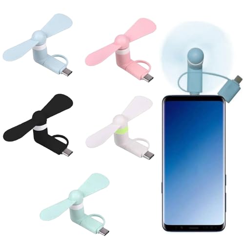 KARELLS 5 Stück Mini-Handy-Lüfter, Mini-Handy-Ventilator, Tragbarer Kühler Rotierender Ventilator, Mobile Phone Cooling Fan, Mobilfunklüfter, 2-in-1-Lüfter für Lightning/Type-C-Telefone KARELLS 5 Stück Mini-Handy-Lüfter, Mini-Handy-Ventilator, Tragbarer Kühler Rotierender Ventilator, Mobile Phone Cooling Fan, Mobilfunklüfter, 2-in-1-Lüfter für Lightning/Type-C-Telefone von KARELLS