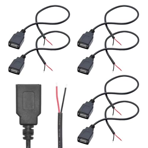 6 PCS USB Buchse 2 polig Kabel,USB Buchse Kabel,Buchse Lötbar,2.0-Buchse,30cm 22AWG 5V 3A,Stromdatenkabel,für Geräte oder Ersatz von KARELLS