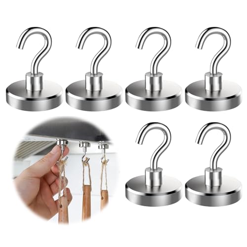 KARELLS 6 Stück 22kg Extra Starke Magnetische Haken, Magnethaken, Magnethaken Extra Stark, 25mm Neodym Magnete mit Haken, für Küche Badezimmer Schlafzimmer Garage Schließfächer Schlüsselhalter von KARELLS