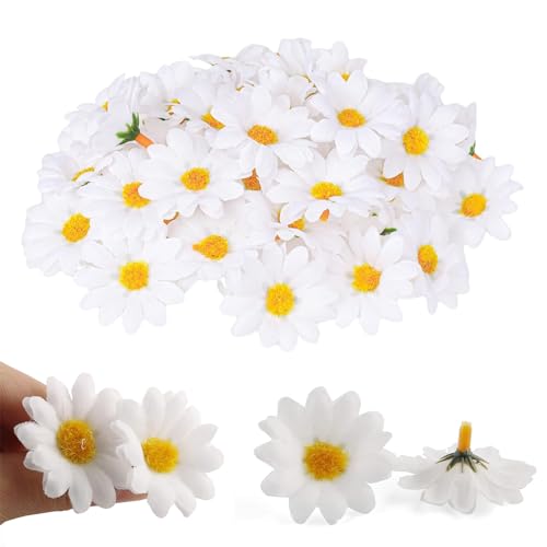 KARELLS Kunstblumen Gänseblümchen Blütenköpfe,Mini Künstliche Blumen 4cm,Gänseblümchen Deko,für Hochzeit,Party,Heimwerken,Blumenarrangement,Kranz,100 Stück von KARELLS