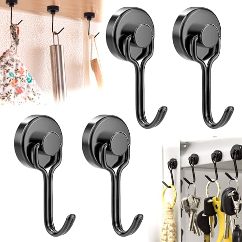 KARELLS 4 Stück Schwarz Magnethaken, 5kg Magnethaken Schwarz Extra Stark, 16mm Schwenkbare Schaukel Neodym Magnet Haken, für Eisentüren Kühlschränke Küchen Kleiderablage Büro Magnet Haken Groß Silber von KARELLS