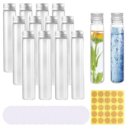 KARELLS Reagenzgläser, 12 Stück Reagenzgläser Kunststoff Transparent, 80ml Reagenzglas, Transparent Reagenzgläsern, Reagenzglas mit Schraubverschluss, für DIY Craft Candy Liquids Spices Blumen von KARELLS