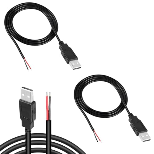 KARELLS USB Pigtail 2 Stück,2 Adriges USB 2.0-Kabel,2 m Langes USB Pigtail,2-poliger blanker Draht mit offenem Ende,Stecker Stromkabel,Verlängerungskabel,5 V 2 A Stecker Stromkabel von KARELLS