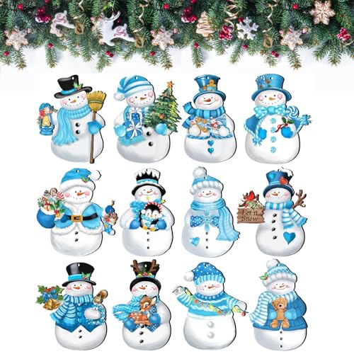 KARELLS Weihnachtsschmuck Holz, 12 Stück Schneemann Ornament, Hängend von KARELLS