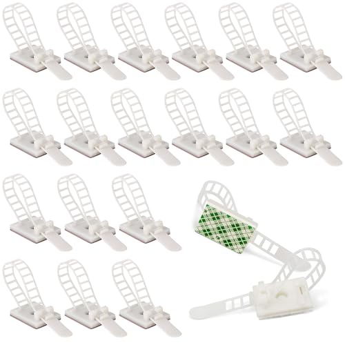 Kabelhalter Selbstklebend,Kabelhalter,30 Stück Kabelclips Selbstklebend,Selbstklebende,Verstellbare Kabelbinder für Kabelmanagement,Wiederverwendbare,Weiß von KARELLS