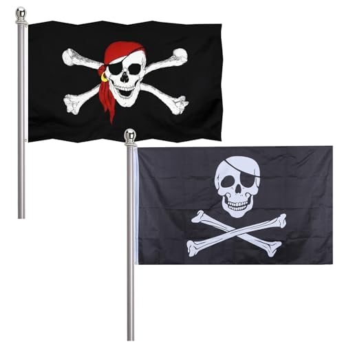 Piratenflagge,Piraten Flagge,Schädel Flagge,Fahne mit Totenkopfdesign,Kreuzmesser-Flagge und Jolly Roger Flagge,Jolly Roger Piraten Flagge,für Piraten Party,Halloween Dekoration,2 Stück von KARELLS