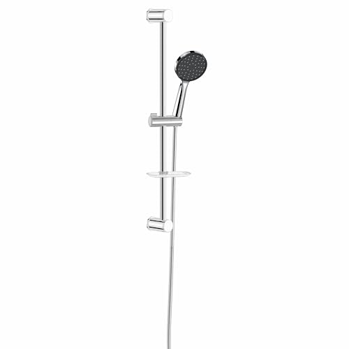 Duschstange mit Brause 60 cm| Duschset Edelstahl | Seifenablage | Handbrause Ø11cm | Duschkopfhalterung | Schlauch Brausestangenset Chrom Grando Chrome Space von KAREN banyo